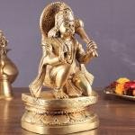 Pure Brass Blessing Hanuman Idol 8" | Enhanced Carvings | 2.5 kg Superfine Craftsmanship | Divine Blessings for Spiritual Space | 6" Width, 4.75" Depth